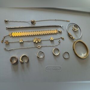 Gold and Silver Mixed Metal Floral Bracelet Set - Women Jewelry